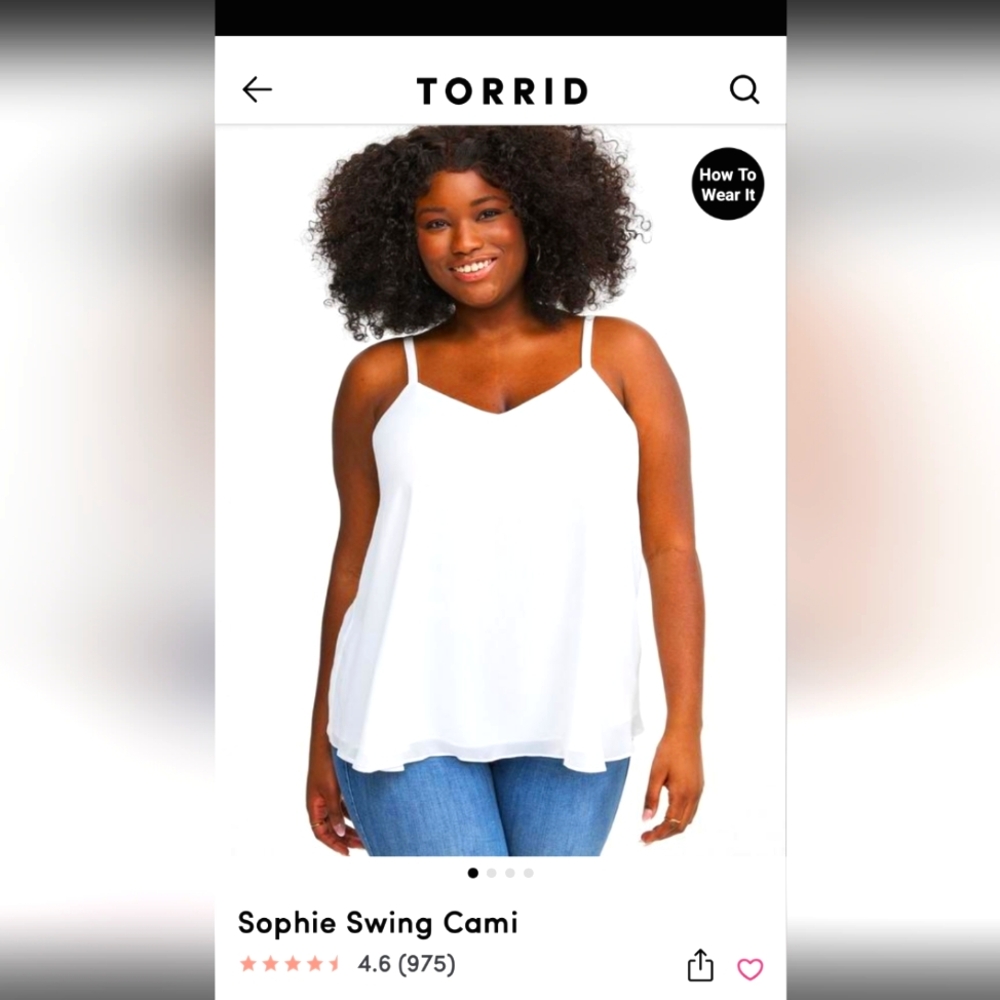 NWT White Torrid Sophie Swing cami